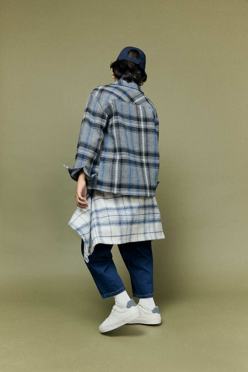 DeFacto Blue Boy Boy Polo Neck Plaid Zippered Jacket Casual - Image 4